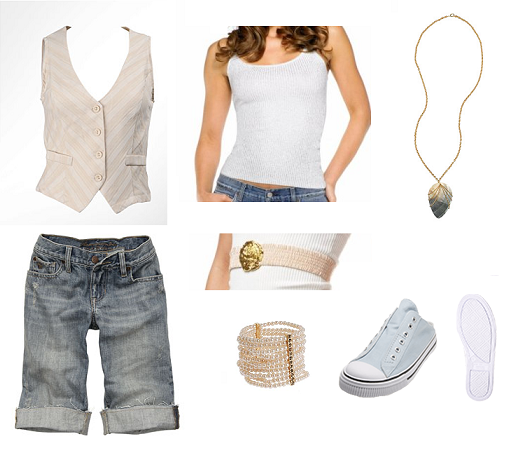 casual outfit with pearls