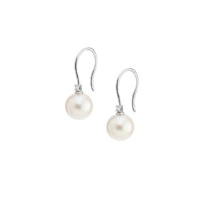Hook earrings with Japanese Akoya pearls and diamonds