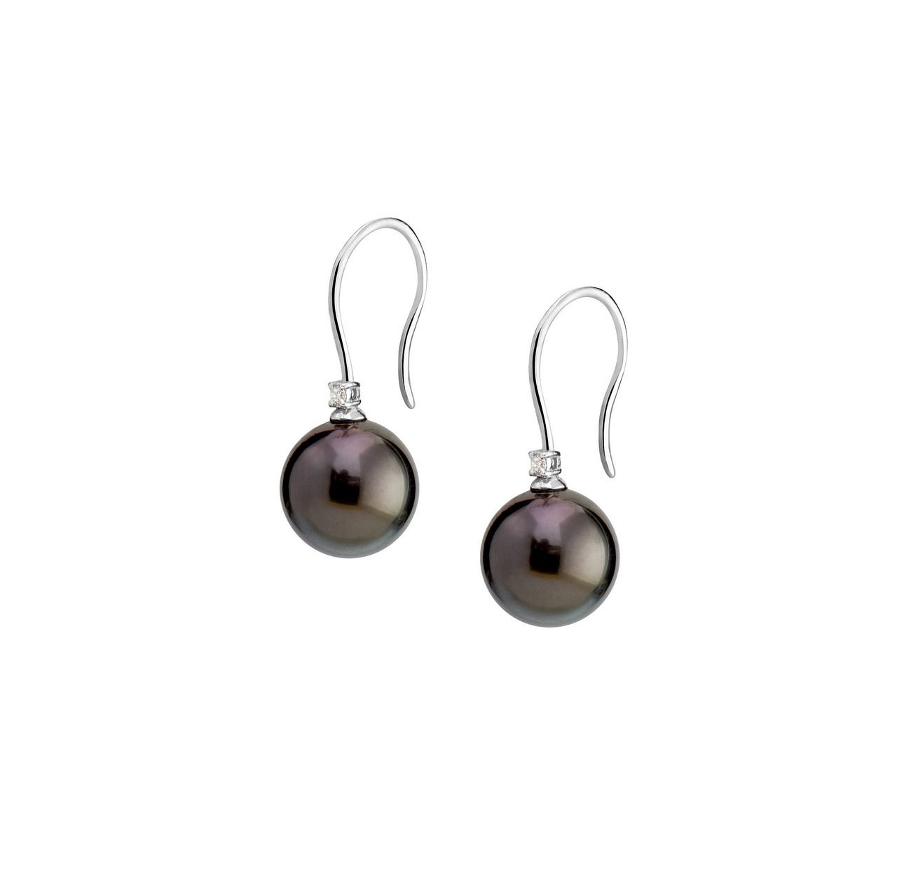 Hook earrings with Tahiti pearls and diamonds - Genisi Pearls