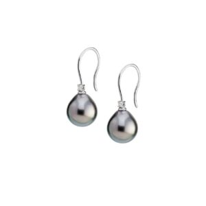 Hook earrings with drop Tahiti pearls and diamonds