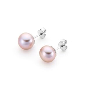 Earrings with near round pink freshwater pearls