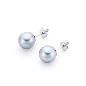 Earrings with near round grey freshwater pearls