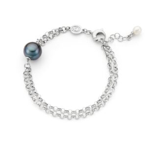 Bracelet with double rolo chain and Tahiti pearl