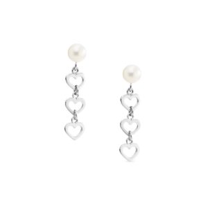 Dangling earrings with pearls and hearts