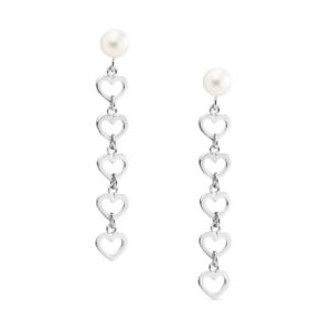 Long dangling earrings with pearls and hearts