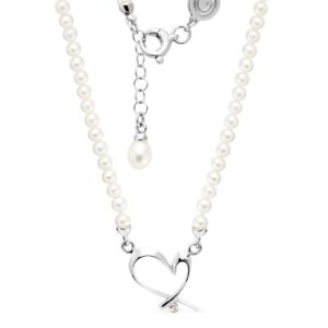 Micro-pearl necklace with heart and Swarovski