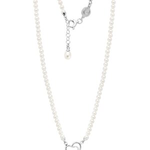 Micro-pearl necklace with heart and Swarovski