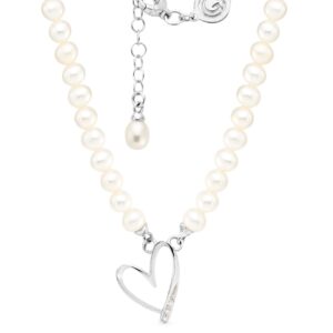 Pearl necklace with heart and Swarovski