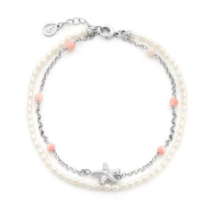 Anklet with micro-pearls and pink corals