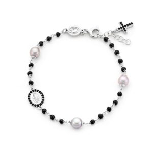 Rosary bracelet with grey pearls and Spinel beads