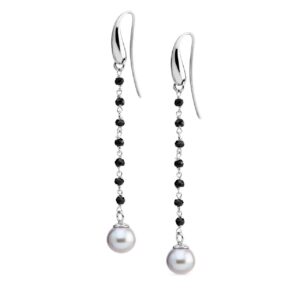 Rosary earrings with grey pearls and Spinel beads