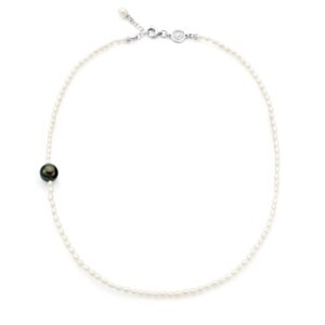 Twisted pearl necklace with Tahiti pearl