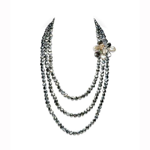 Baroque necklace with Keshi pearls and diamonds in 18k white gold