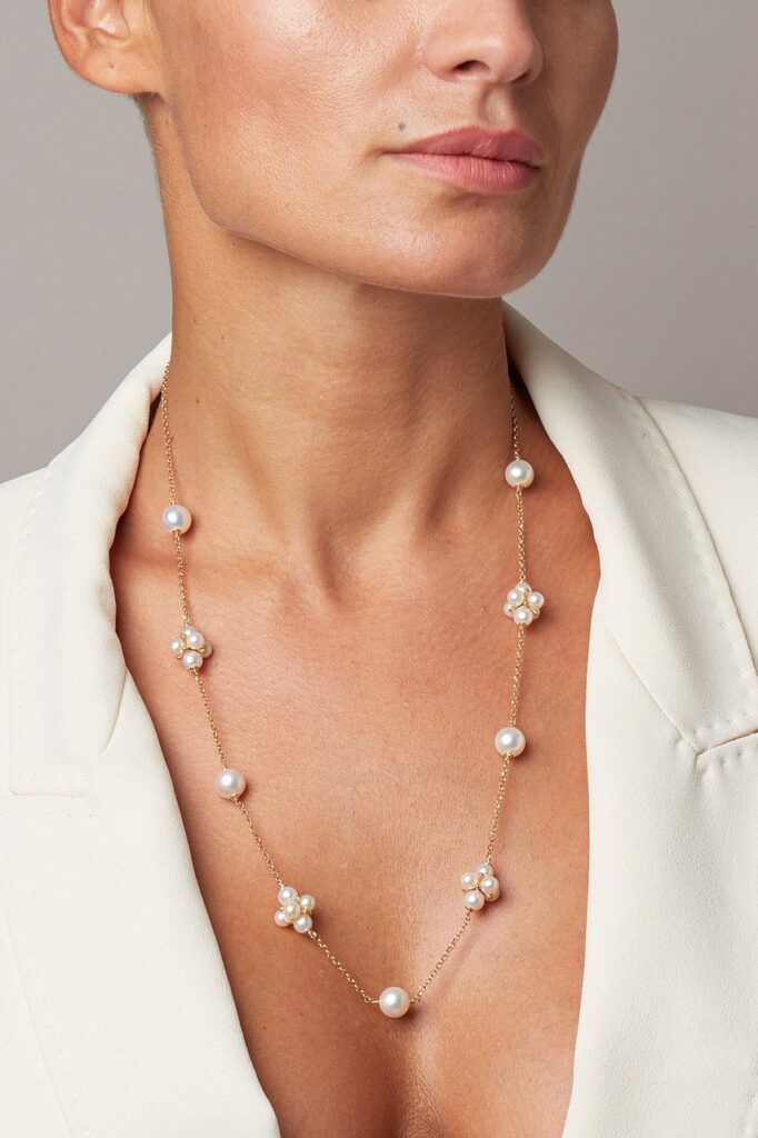 Genisi pearls - collana lunga su catena ed elementi con perle - gp_184