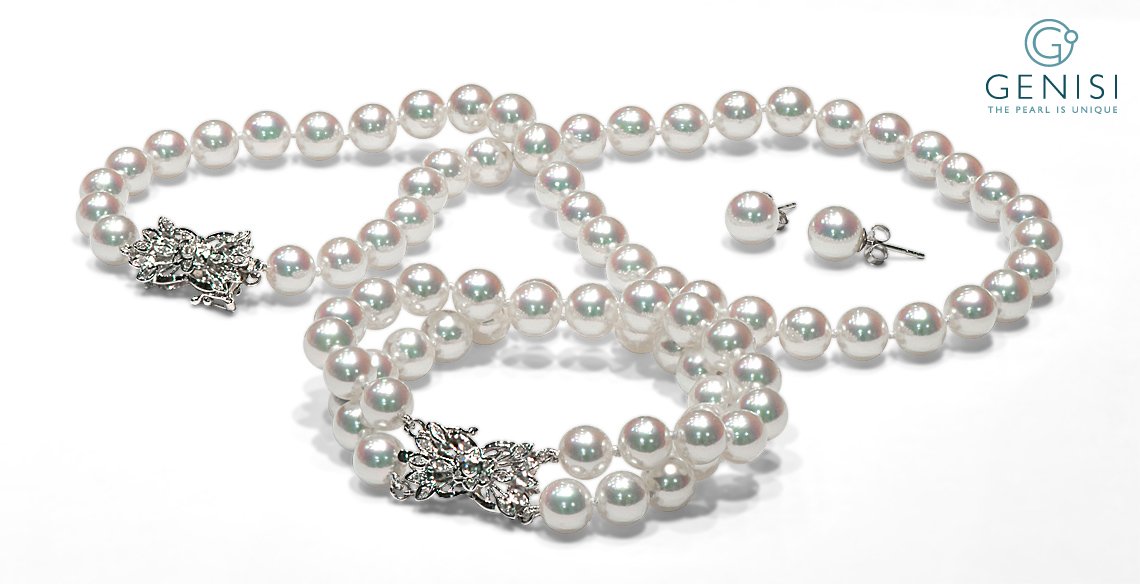 collana, bracciale e orecchini perle Akoya in parure
