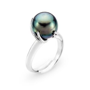 Anello in argento con perla nera di tahiti