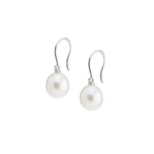 Orecchini ad amo con diamanti e perle d'acqua dolce a goccia