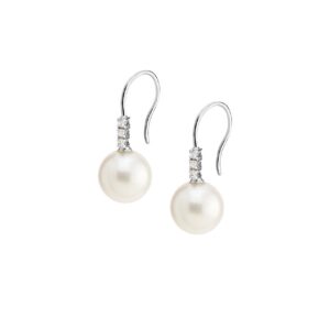 Orecchini ad amo con trilogy di diamanti e perle dei Mari del Sud