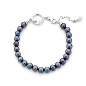 Bracciale con perle d'acqua dolce nere e chiusura in argento