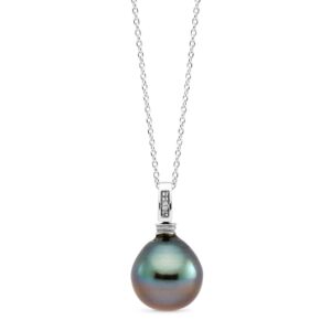 Pendente con perla Tahiti a goccia e diamante