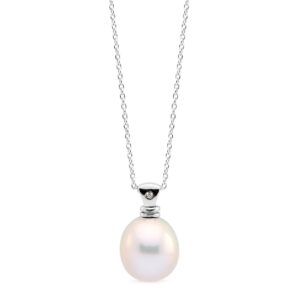 Pendente con perla grigia a goccia e diamante