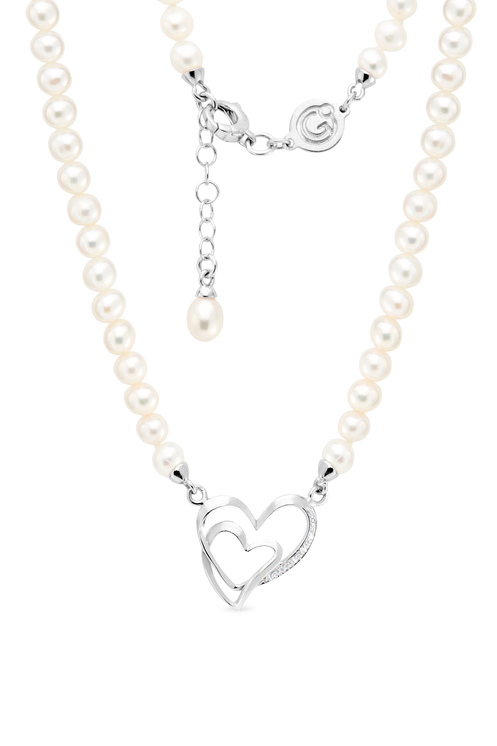 Collana di perle con doppio cuore e "Swarovski" GP_149