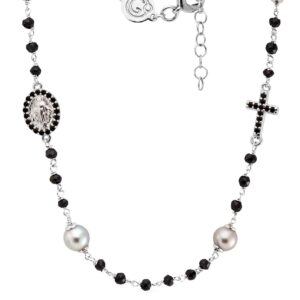 Rosario con perle grigie e spinelli