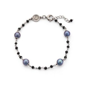 Bracciale rosario con perle nere e spinelli