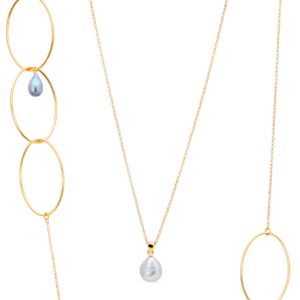 Collana con perla barocca grigia su ovale