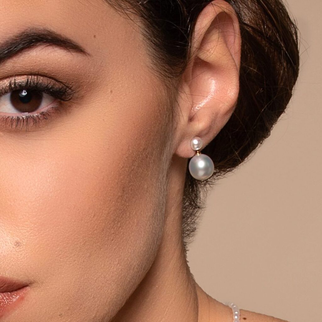 Orecchino A Bottone Con Perla Bianca Dei Mari Del Sud Da 10 Mm, Bianco Freddo Ad Alta Lucentezza - Foto 4