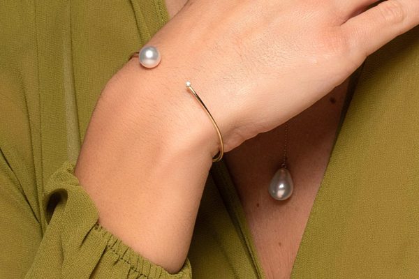 Bracciale schiava in oro con perla mari del sud e diamante - Genisi - GP_252_I_1